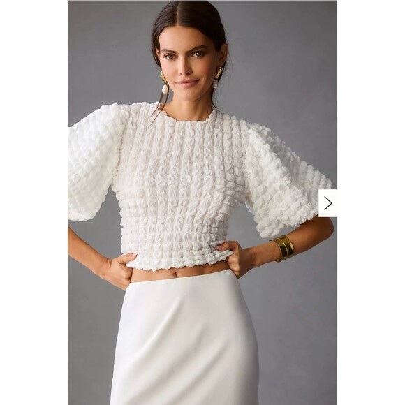 Anthropologie Tops - Eri + Ali Anthropologie Bubble Puff-Sleeve Top Textured Minimalist Sz S